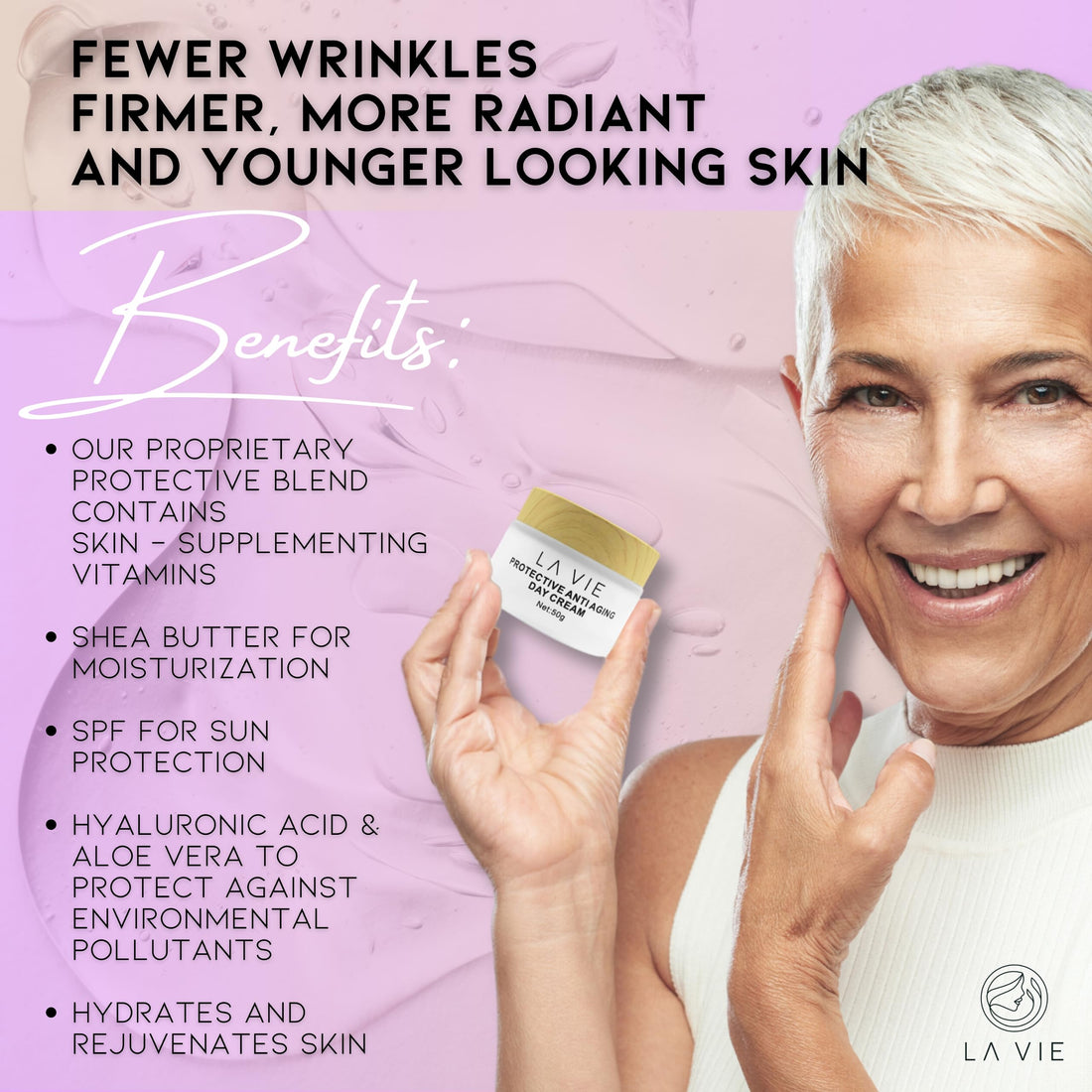 La Vie Protective Anti-Aging Face Cream – Day Cream with Hyaluronic Acid, Shea Butter & Vitamins – Firming Face Cream with SPF & Aloe Vera – 1.7Fl Oz