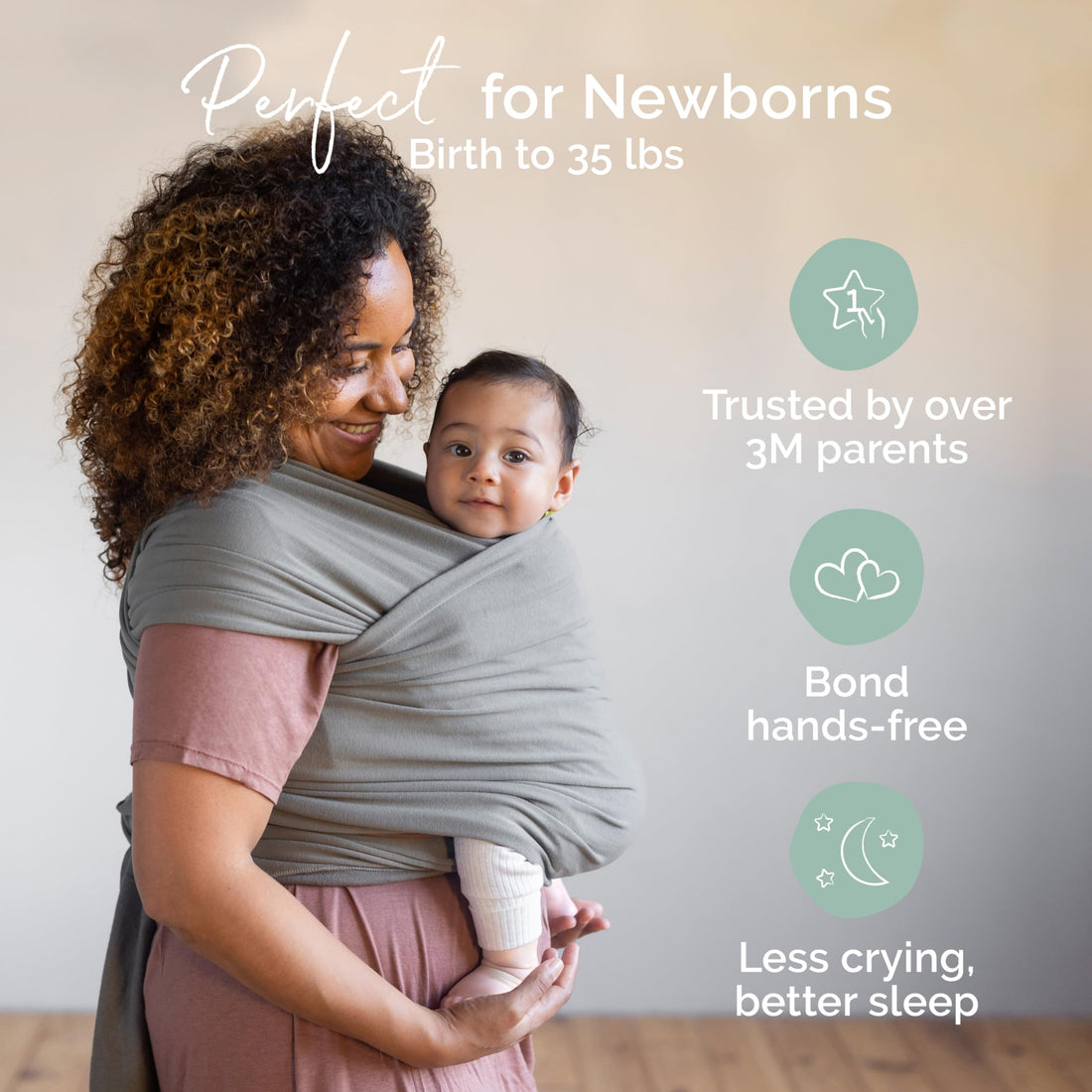 Boba Baby Wrap Carrier - Original Baby Carrier Wrap, Baby Sling for Newborns - Baby Wearing Essentials - Hands-Free Newborn Wrap Swaddle Holder, Newborn to Toddler Infant Baby Sling, 7-35 lbs (Grey)