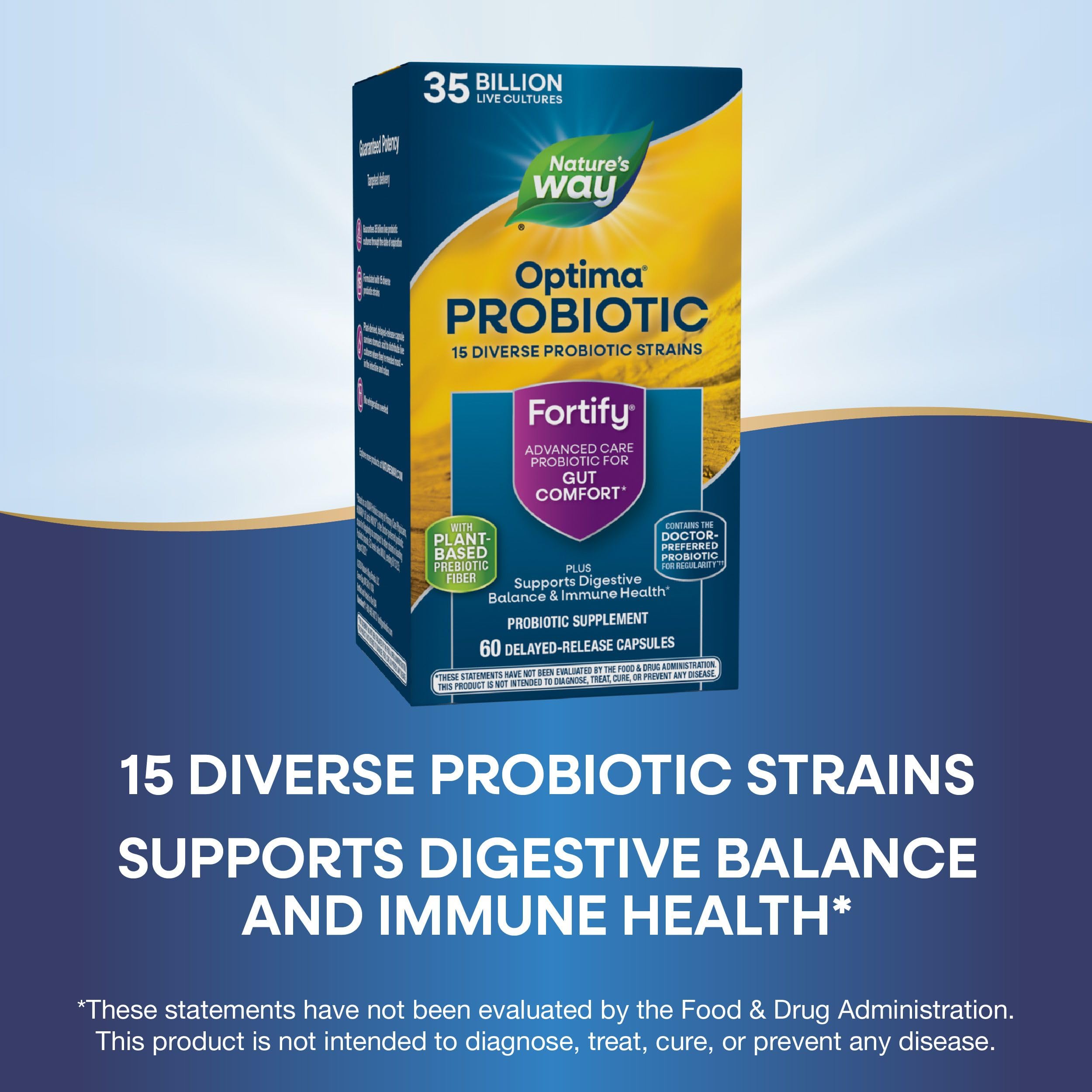 Nature's Way Fortify Optima Probiotic for Adults, 35 Billion Cultures, 15 Strains, Supports Digestive Balance and Immune Health*, No Refrigeration Required, 60 Capsules (Packaging May Vary) - 2 Pack