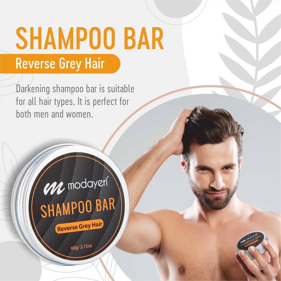 Reverse Grey Hair Shampoo Bar - Moisturizer, Extra Strength Refreshing Scalp , Gray Hair Coverage, Darkening, Natural Solid Shampoo, for Women and Men, Restore Shiny Hair, Paraben Free, 2.15 Oz