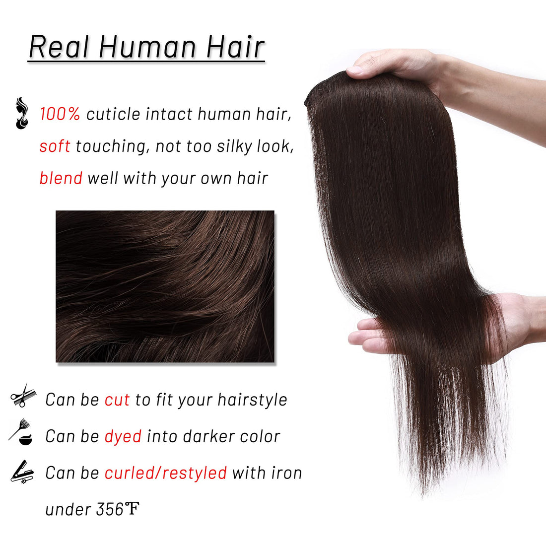 S-noilite Clip in Human Hair Extension 8Inch 18 Clips Short Clip in Hairpieces 45g 8 Pieces Thin Remy Hair For Women With Thin Hair Add Hair Volume Dark Brown