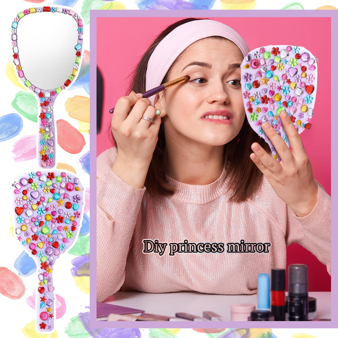 Jetec Small Handheld Hand Mirror Compact Travel Makeup Mirror Handheld Cosmetic Personal Portable Vanity Glass 3.15 * 7.09 inch(Blue, Green, Pink, Purple,8 Pcs)