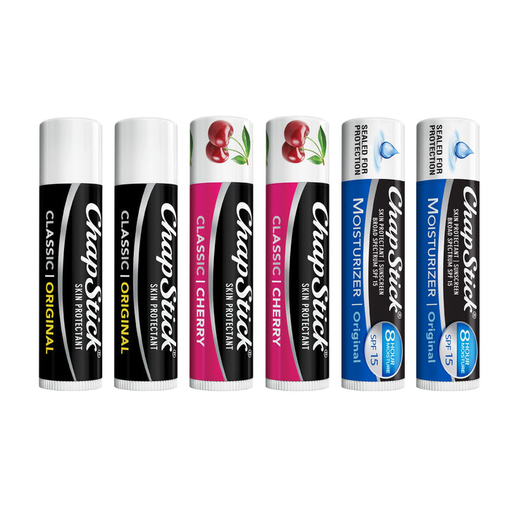 ChapStick Classic Lip Care Collection, Classic Original, Classic Cherry & Lip Moisturizer, 0.15 Ounce Each (2 Sticks of Each Lip Balm, 6 Total Sticks)