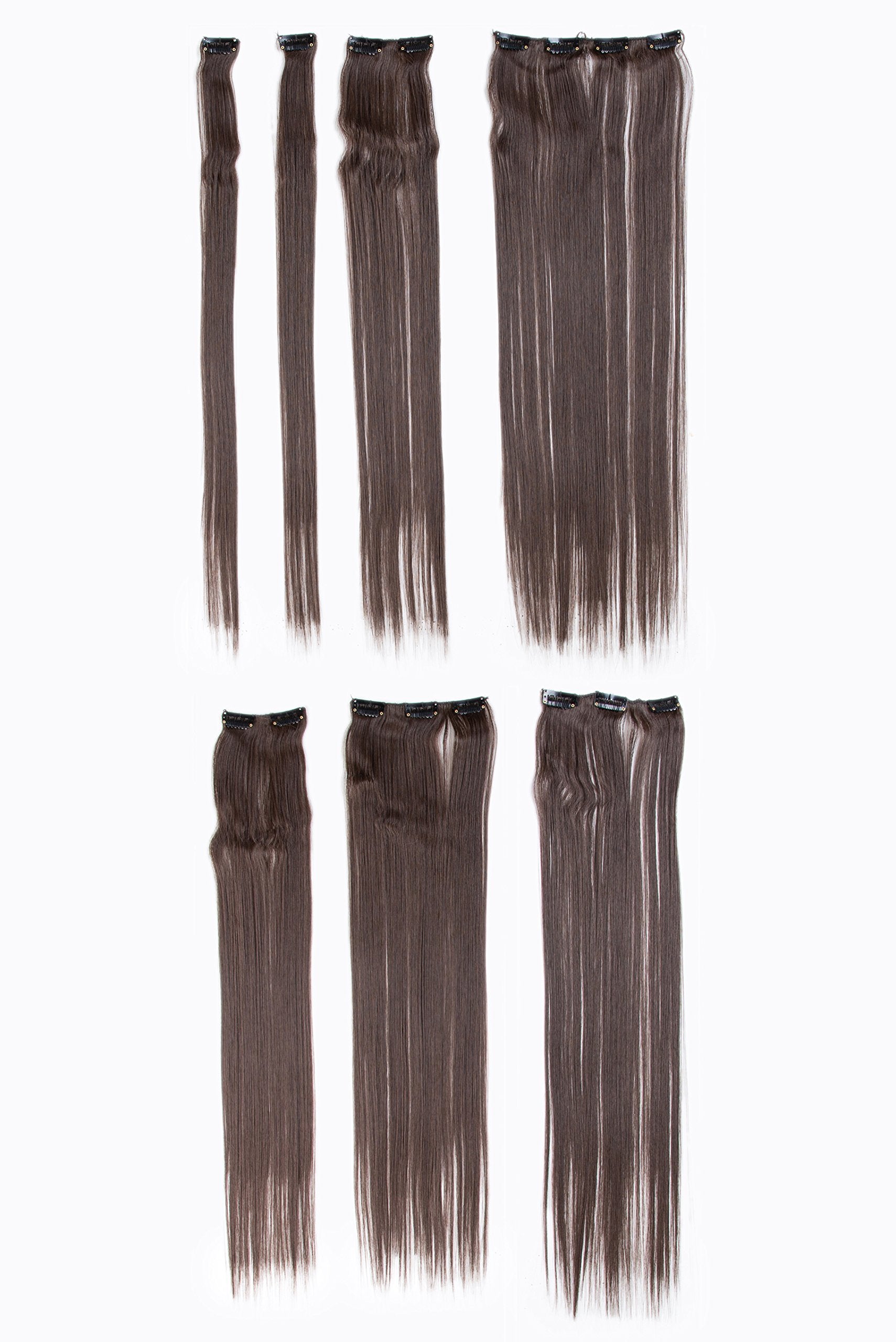 Chestnut Brown-6# : SWACC Women 22 Inches Straight Full Head 7 Separate Pieces Heat Resistance Synthetic Hair Clip in Hair Extensions (Chestnut Brown-6#)