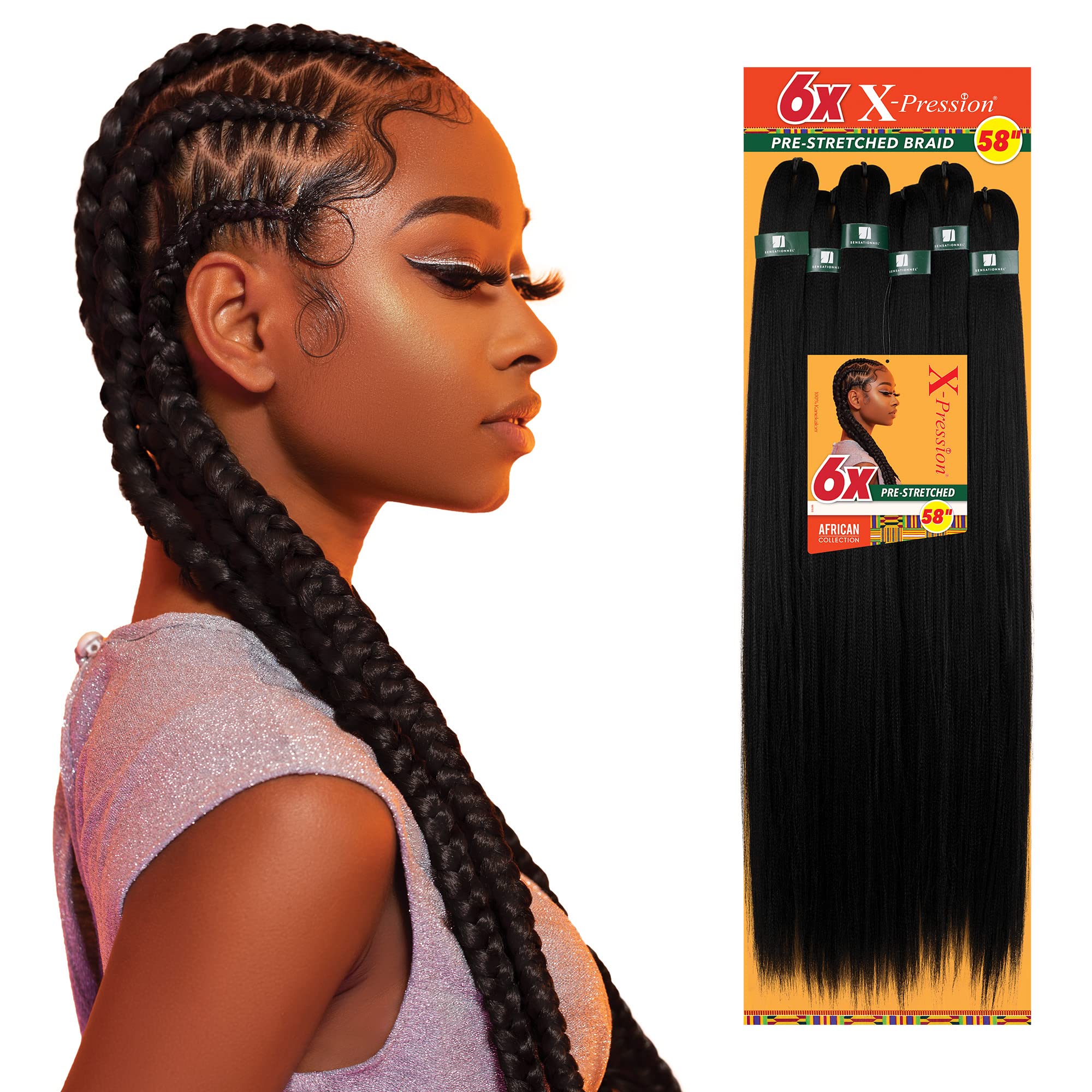 Sensationnel X-pression prestretched braiding hair - 6x braid 58 inch all kanekalon flame retardant synthetic braid for box braids and twists (2 DARKBROWN)