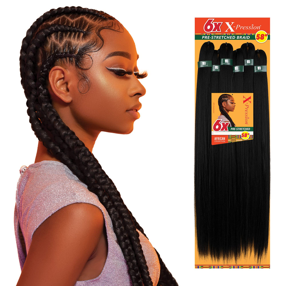 Sensationnel X-pression prestretched braiding hair - 6x braid 58 inch all kanekalon flame retardant synthetic braid for box braids and twists (2 DARKBROWN)