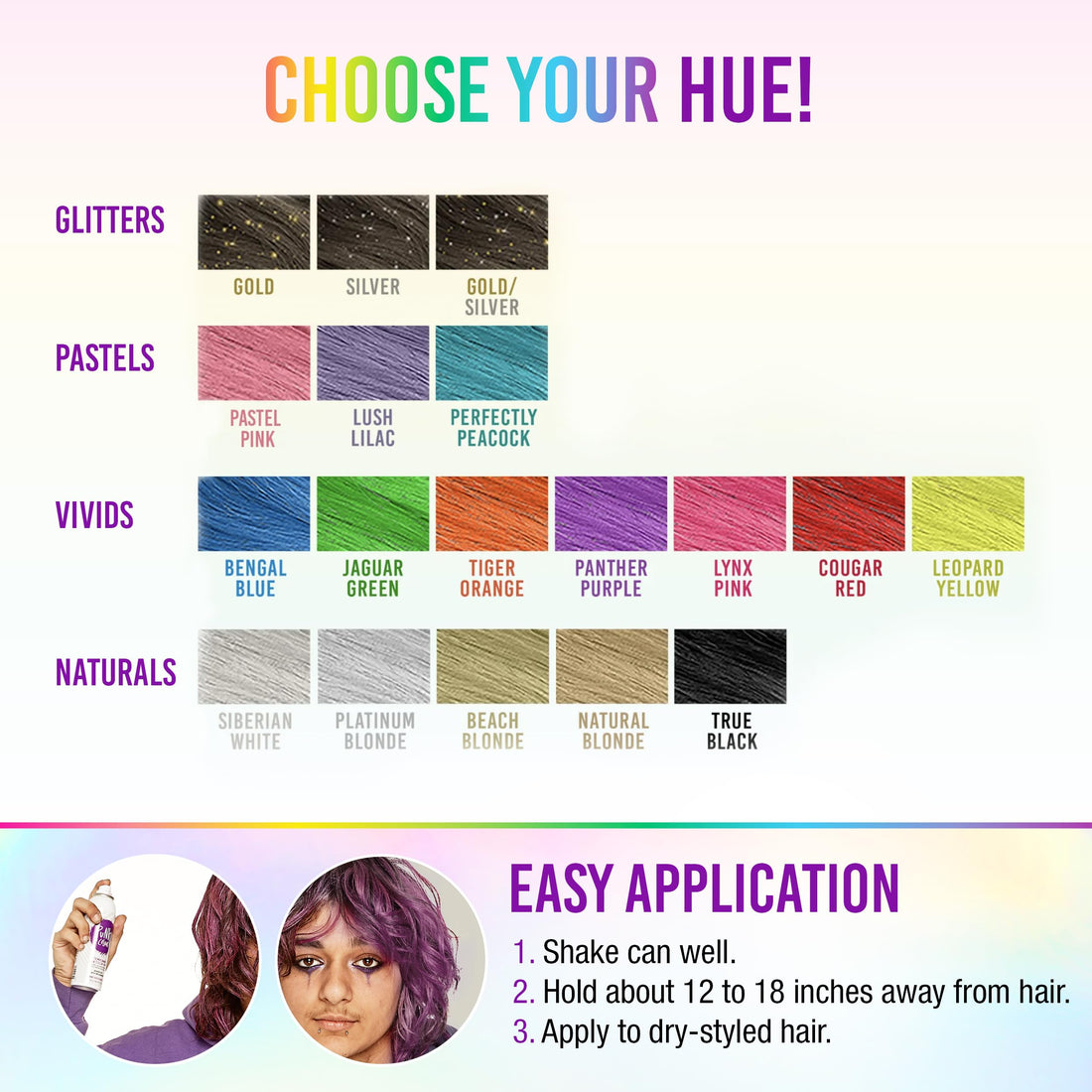 Punky Temporary Hair Color Spray-On, Panther Purple, Non-Damaging Instant Hair Dye, No Bleaching Needed, Non-Sticky, Washable and Leaves No Residue, 3.5 oz, 1 Pack