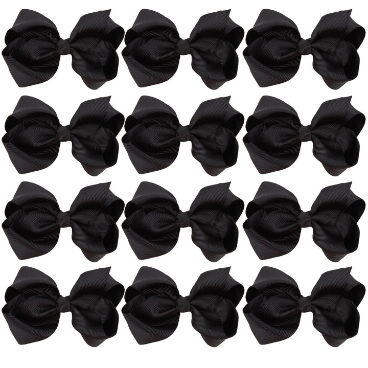 4 Inch Boutique Girls Hair Bows Hair Clips for Baby Girls Toddlers 12 Pcs Solid Color (Black)
