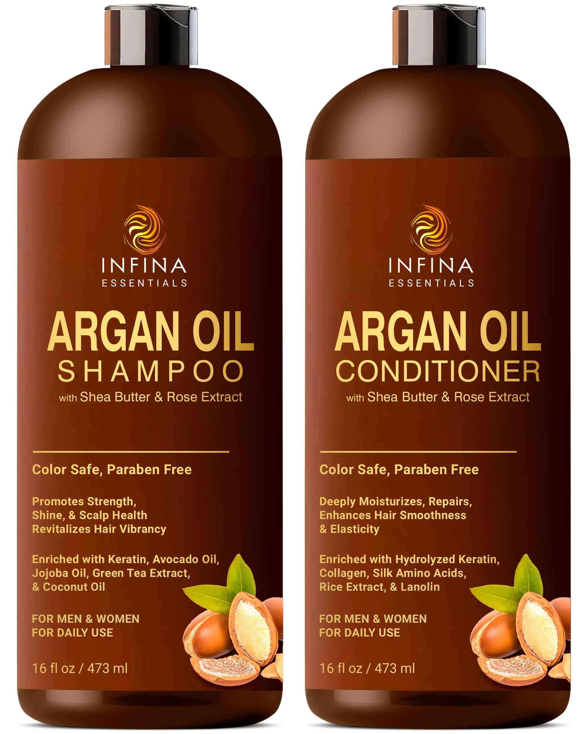 Argan Oil Shampoo and Conditioner Set for Men and Women - Hydrating and Nourishing Sulfate Free Shampoo Conditioner Set for All Hair Types - Hydrating and Nourishing Daily Hair Care - 16 fl oz Each