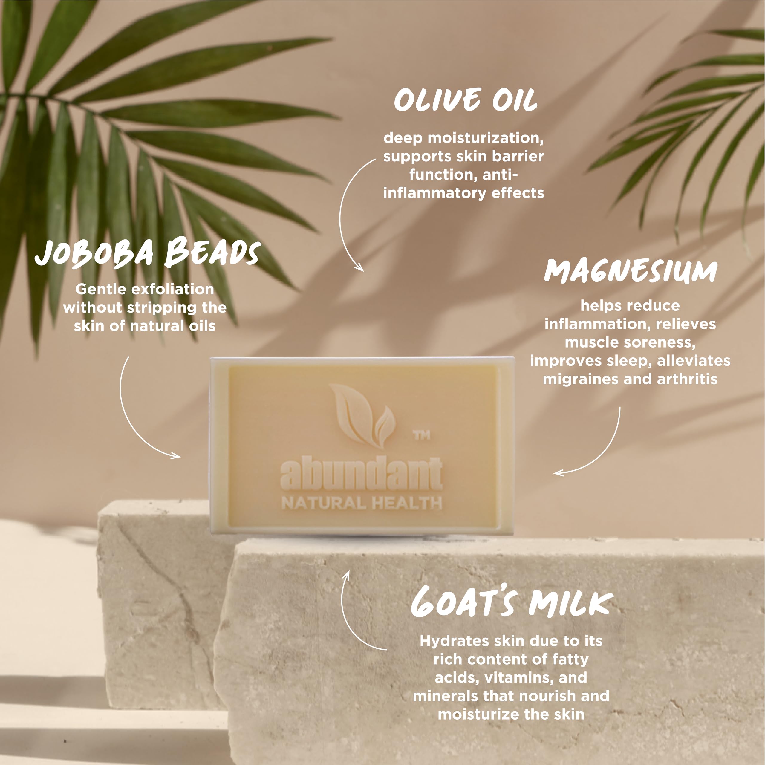 Abundant Natural Health Magnesium Exfoliating Body Bar Enriched With Goat’s Milk and Olive Oil to Soothe and Hydrate Skin, Gentle Exfoliator, 90g