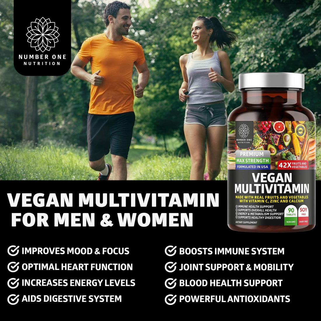 N1N Premium Plant Based Multivitamin [42 Powerful Ingredients] Men & Women Daily Multivitamins with Raw Veggies and Fruits, Probiotics, Alfalfa, Echinacea, Spirulina and Digestive Enzymes, 90 Tablets