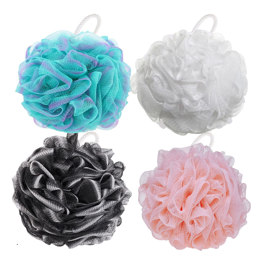 BTYMS 4 Pieces Shower Loofahs Bath Sponges 60g/pcs Mesh Puffs Body Scrub Luffas Bath Scrunchies for Shower Exfoliate