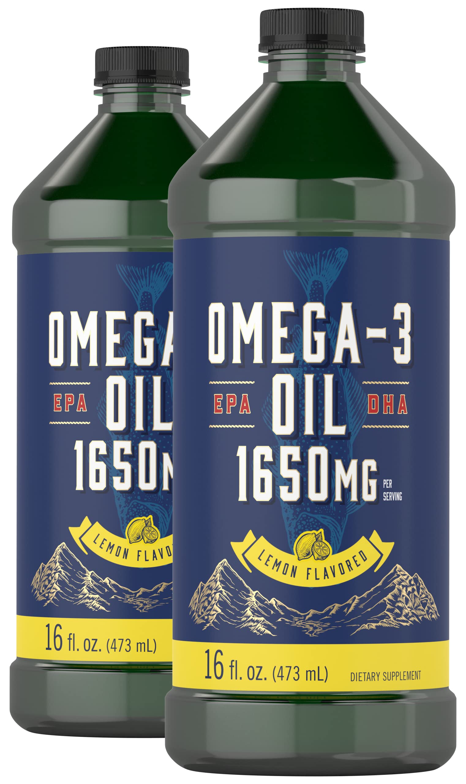 Carlyle Omega 3 Fish Oil Liquid | 1650mg | 32 fl oz (2 x 16oz Bottles) | Lemon Flavor | Non-GMO & Gluten Free Supplement