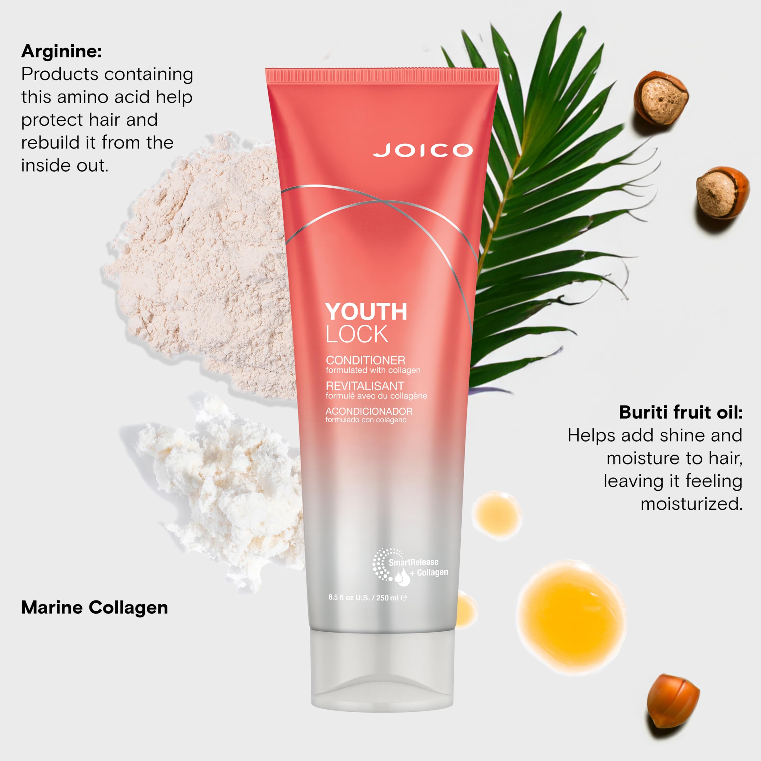 Joico YouthLock Conditioner Formulated With Collagen | Youthful Body & Bounce | Reduce Breakage & Frizz | Soften & Detangle Hair | Boost Shine | Sulfate Free | With Arginine | 8.5 Fl Oz