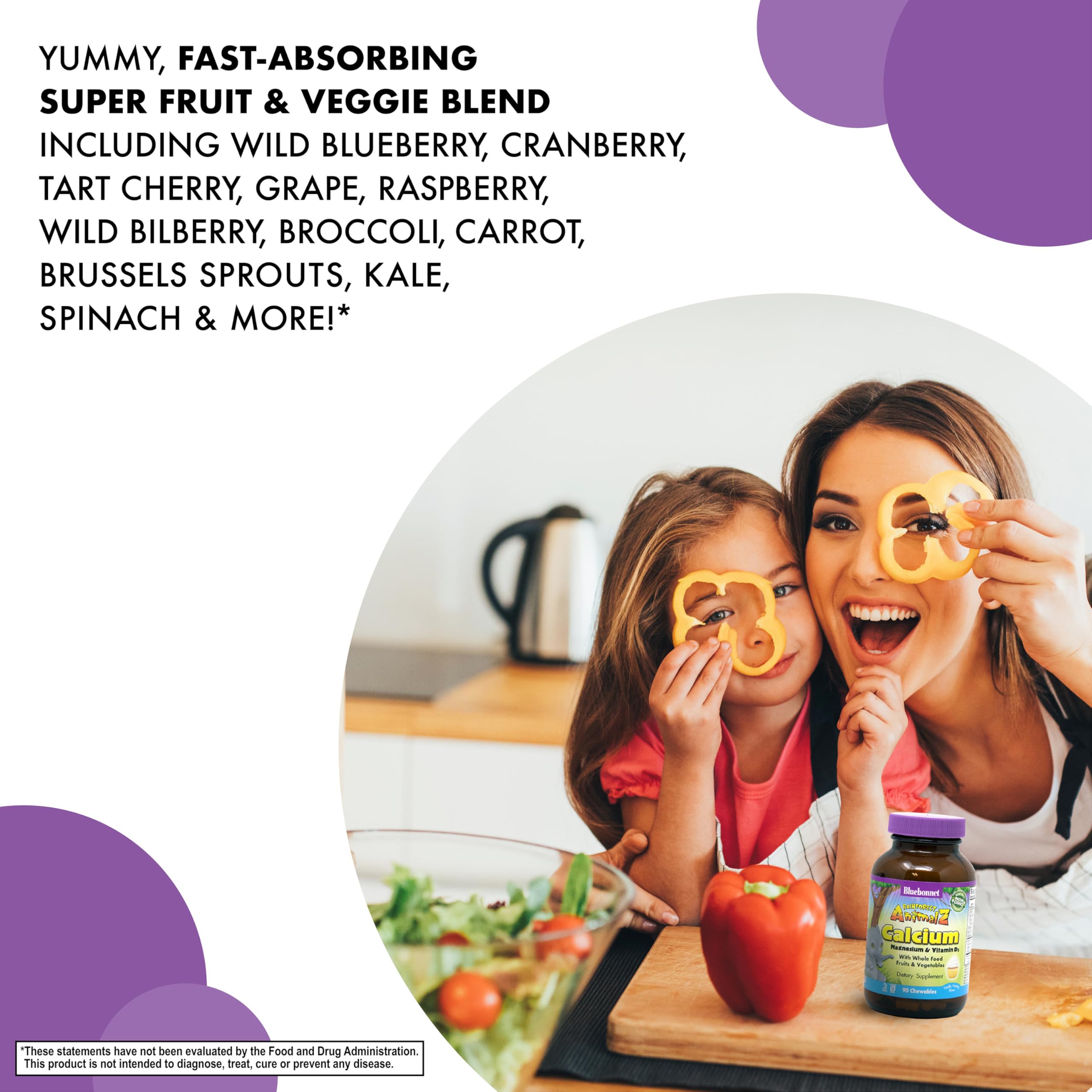 BlueBonnet Super Earth Rainforest Animalz Calcium Magnesium And Vitamin D3 Chews, Natural Vanilla Frosting, White, 90 Count