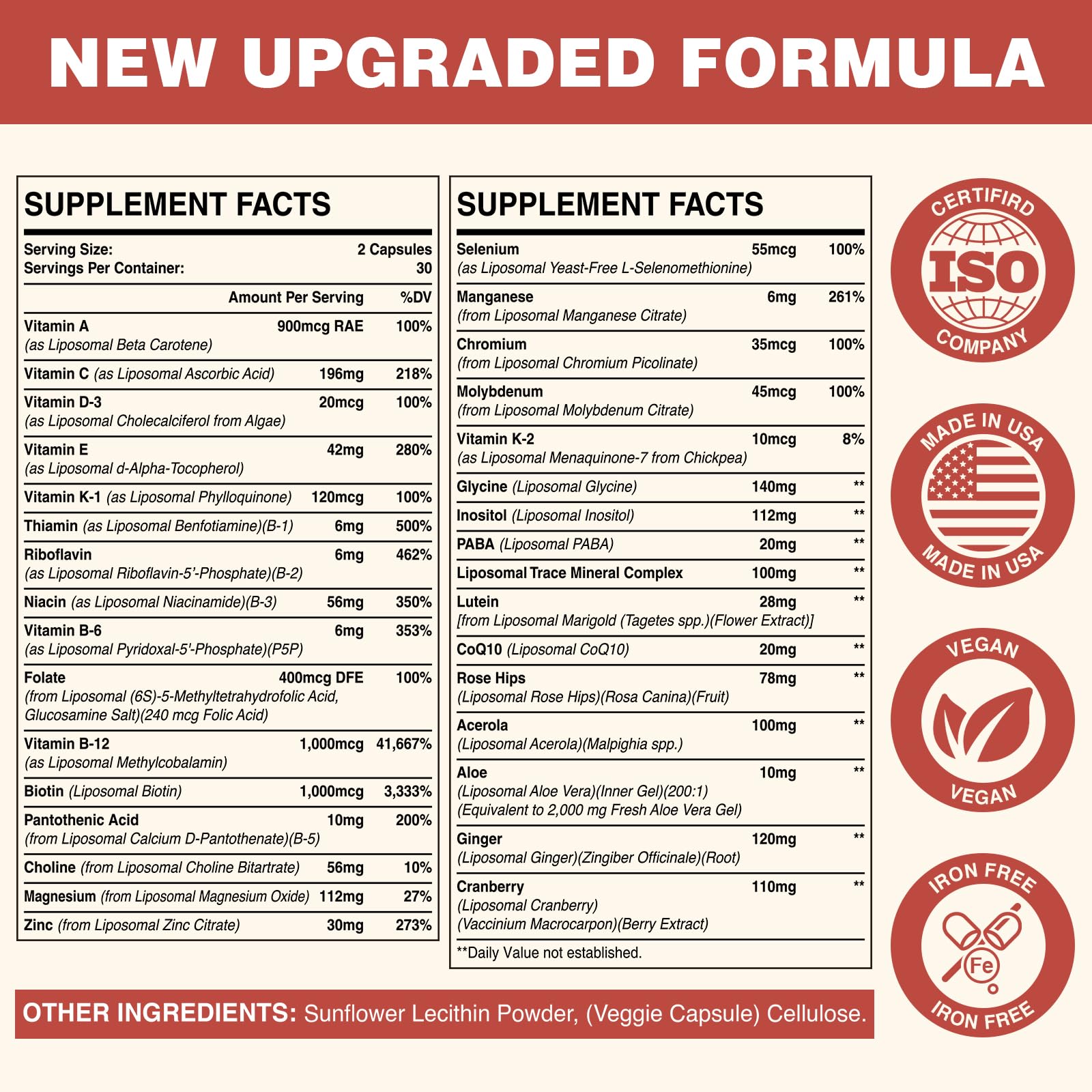 Liposomal Multivitamin for Women 50+ - Women Daily Multivitamin with 32 Ingredients, CoQ10, Vitamins C, B, D, E for Cardiovascular & Bone Health Support - Iron-Free (60 Capsules)