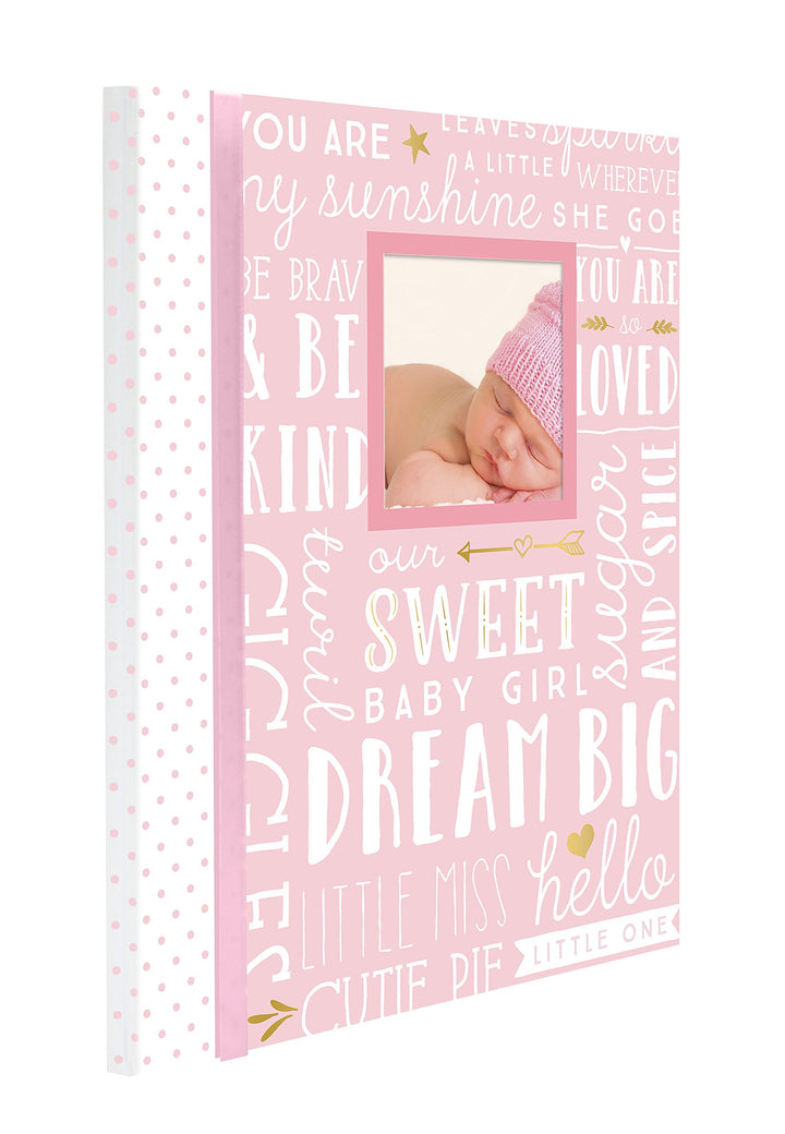 Lil Peach First 5 Years Dream Big Wordplay Baby Memory Book, Baby Keepsake Journal, Gift For New And Expecting Parents, 46 Fill In Pages, Pink