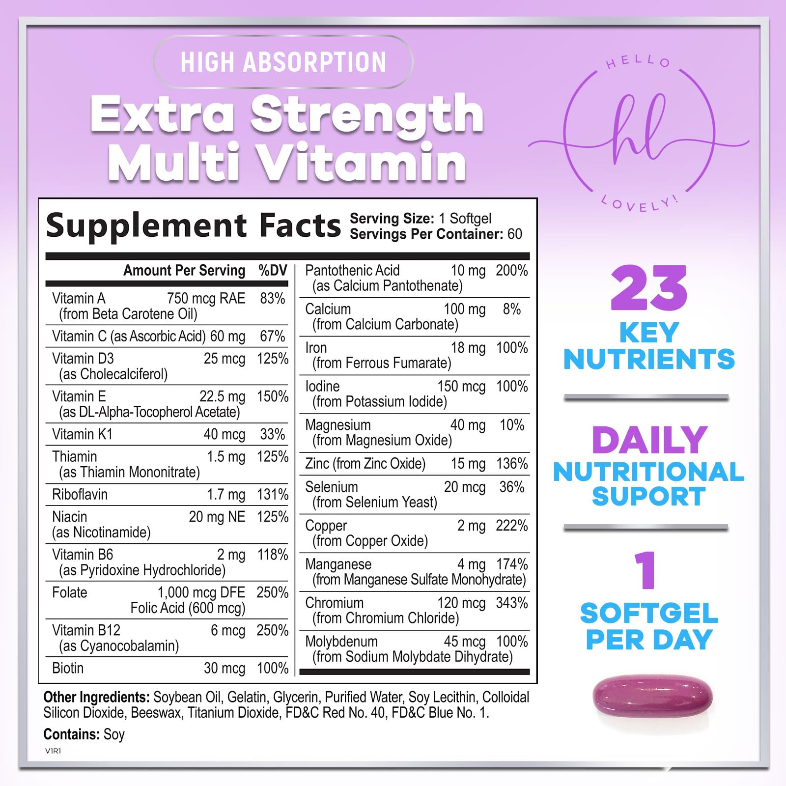 Womens Multivitamin - Once Daily Women's Multi with Vitamin A, B6, B12, C, D, Biotin, Folate, Iron & Zinc, Energy & Immune Health Support, Gluten-Free Complete Multivitamin for Women - 60 Softgels