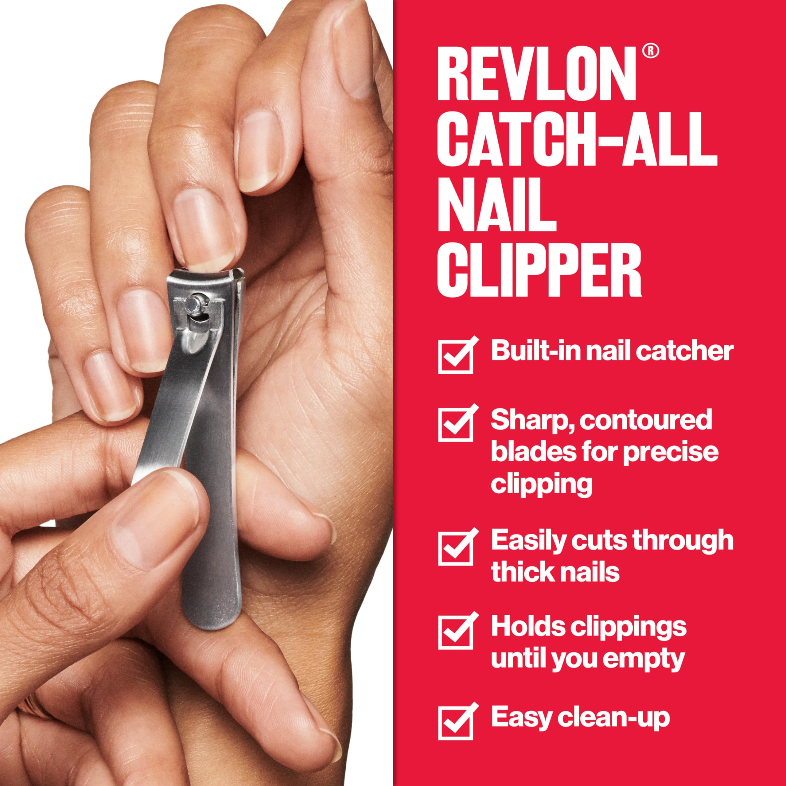 Revlon Catch-All Nail Clipper, Manicure Tool with a Contoured Blade & Built-in Nail Catcher for Mess-Free Grooming, 1 Count