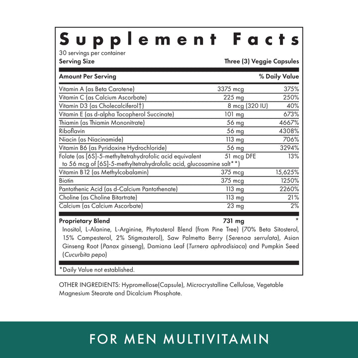 MICHAEL'S Naturopathic Programs for Men  90 Vegetarian Capsules  Daily Multivitamin  Includes Support for Prostate Health  with Vitamins A, C, D & E, B Complex  Kosher - 30 Servings