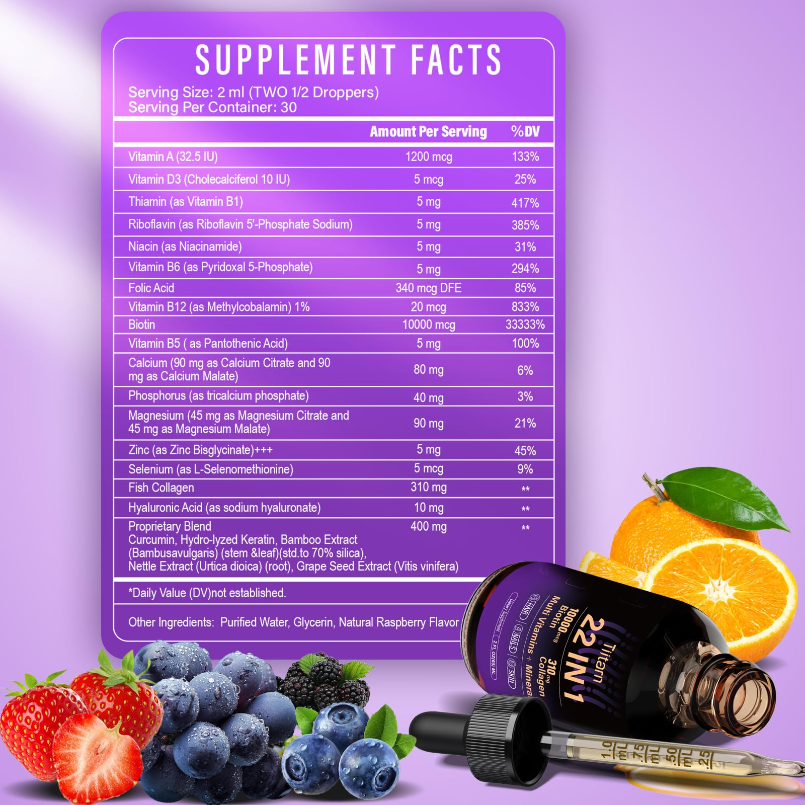 Liquid Biotin, Collagen & Hyaluronic Acid – Hair Growth Vitamins for Men and Women Supports Hair, Skin & Nails | Vitamin B Complex |