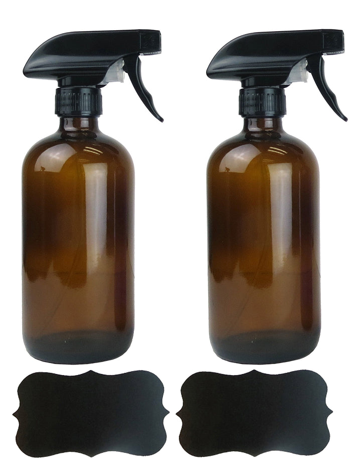 DII Set of 2 Amber Glass Spray Bottles for 16oz of Liquids with Chalkboard Labels for Cleaners, Essential Oils, Beauty Products, Aromatherapy: Spray Bottles - Set of 2, 16 oz, Amber
