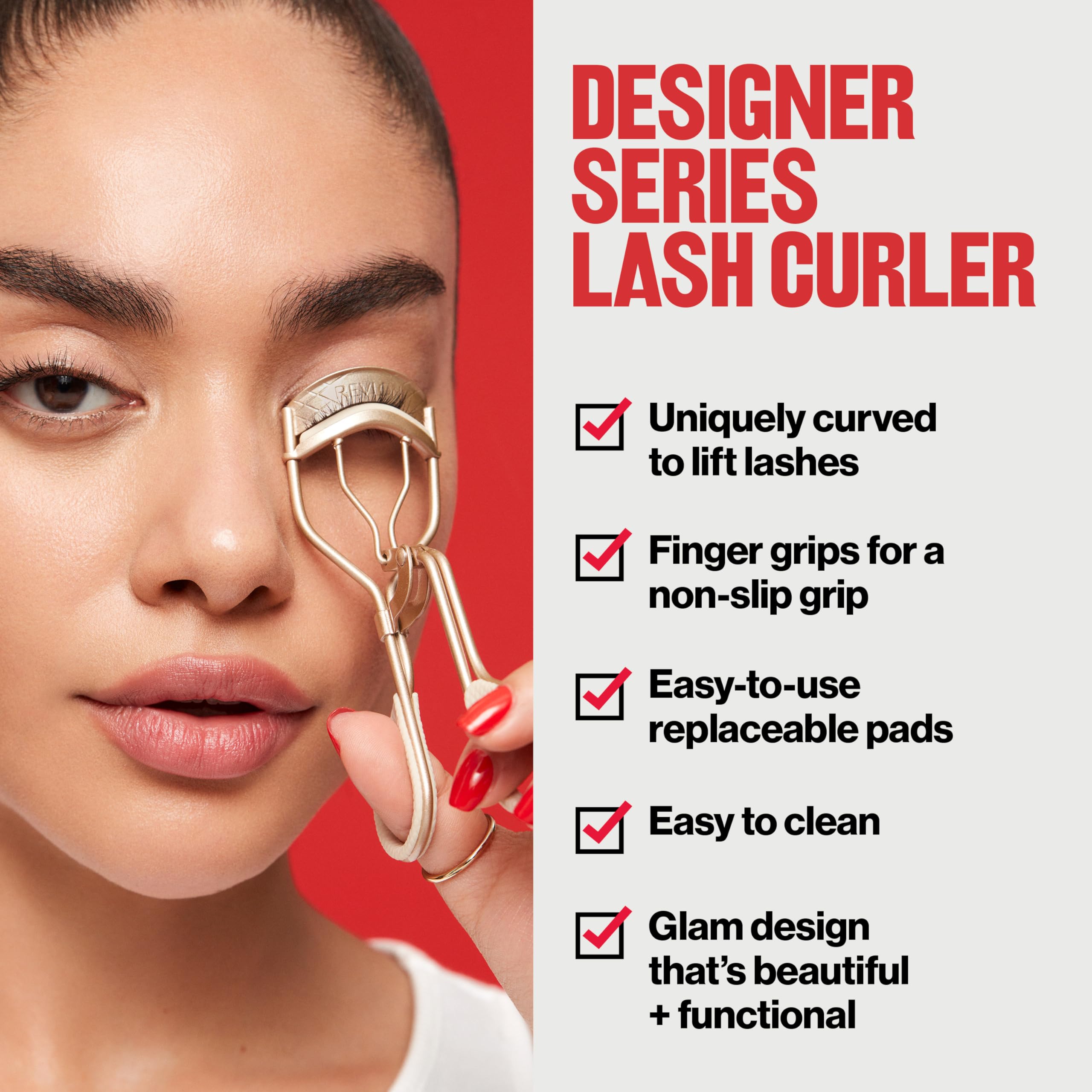 Revlon Designer Series Lash Curler, Eyelash Lift for an Eye Opening Look, Non-Slip Finger Grips, Easy to Use, 1 Count