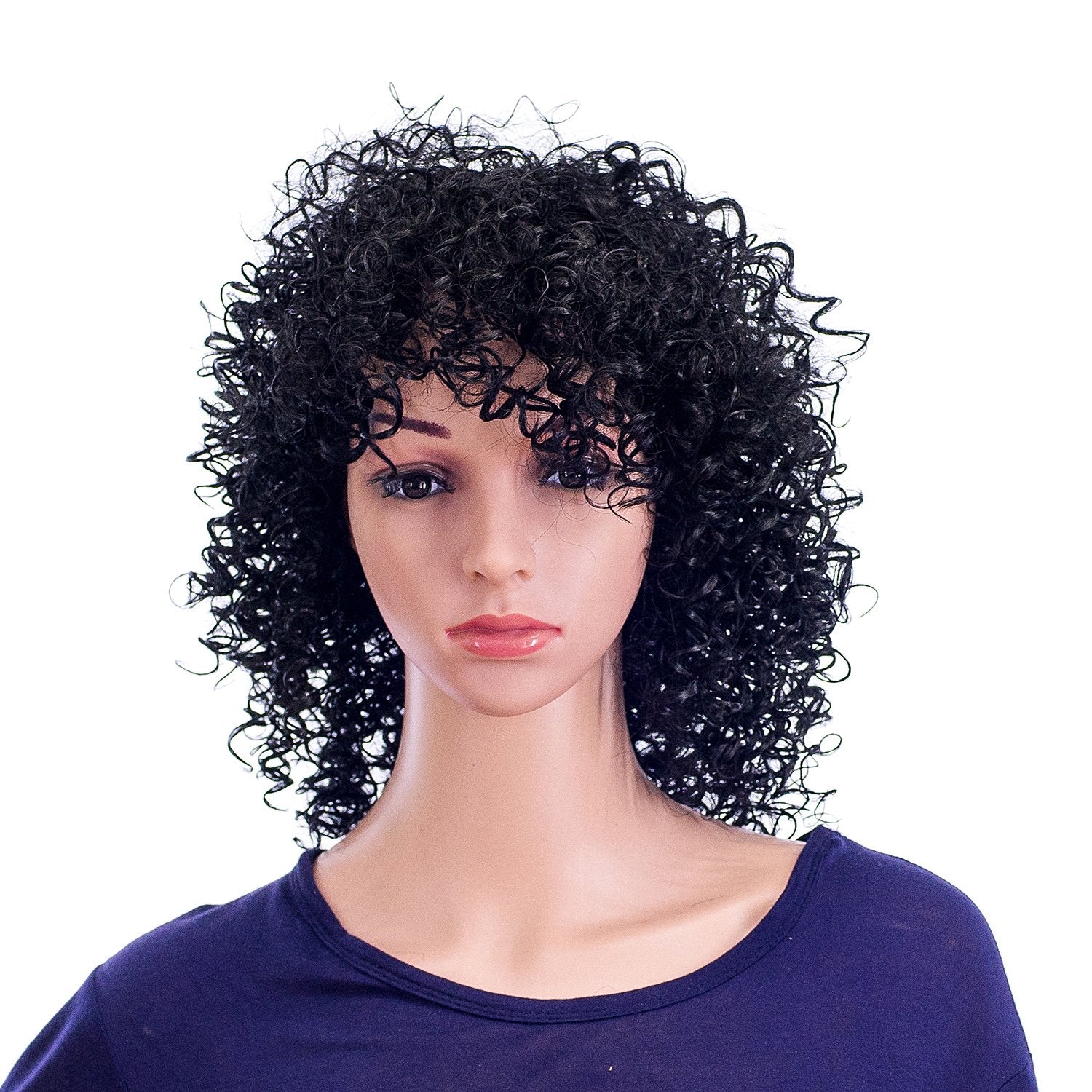 1B-Off Black: SWACC 12-Inch Short Big Bouffant Curly Wigs for Women Synthetic Heat Resistant Fiber Hair Pieces with Wig Cap (1B-Off Black)
