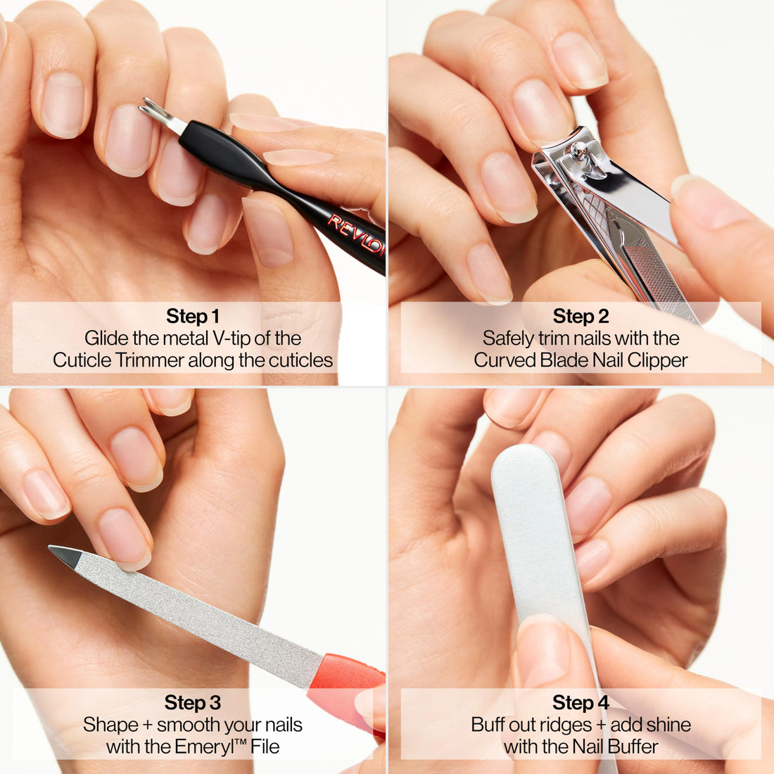 Revlon Manicure Essentials Kit with Travel Case, Nail Care Set with Dual Ended Cuticle Trimmer, Curved Blade Clippers, Compact Emeryl File & Buffer (Pack of 1)