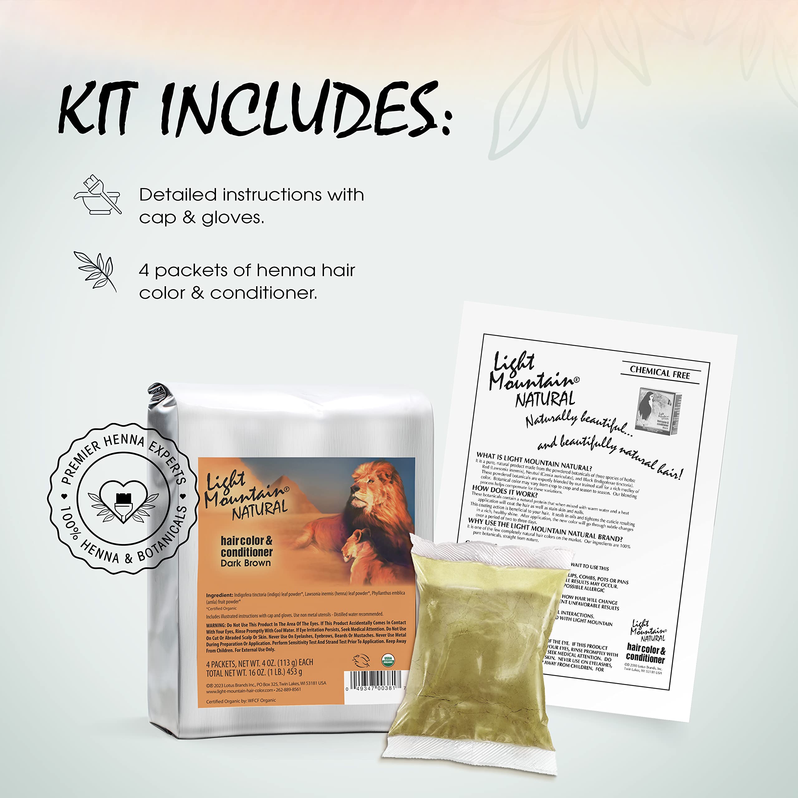 Light Mountain Natural Bulk Hair Color and Conditioner, Dark Brown, 16 Ounce