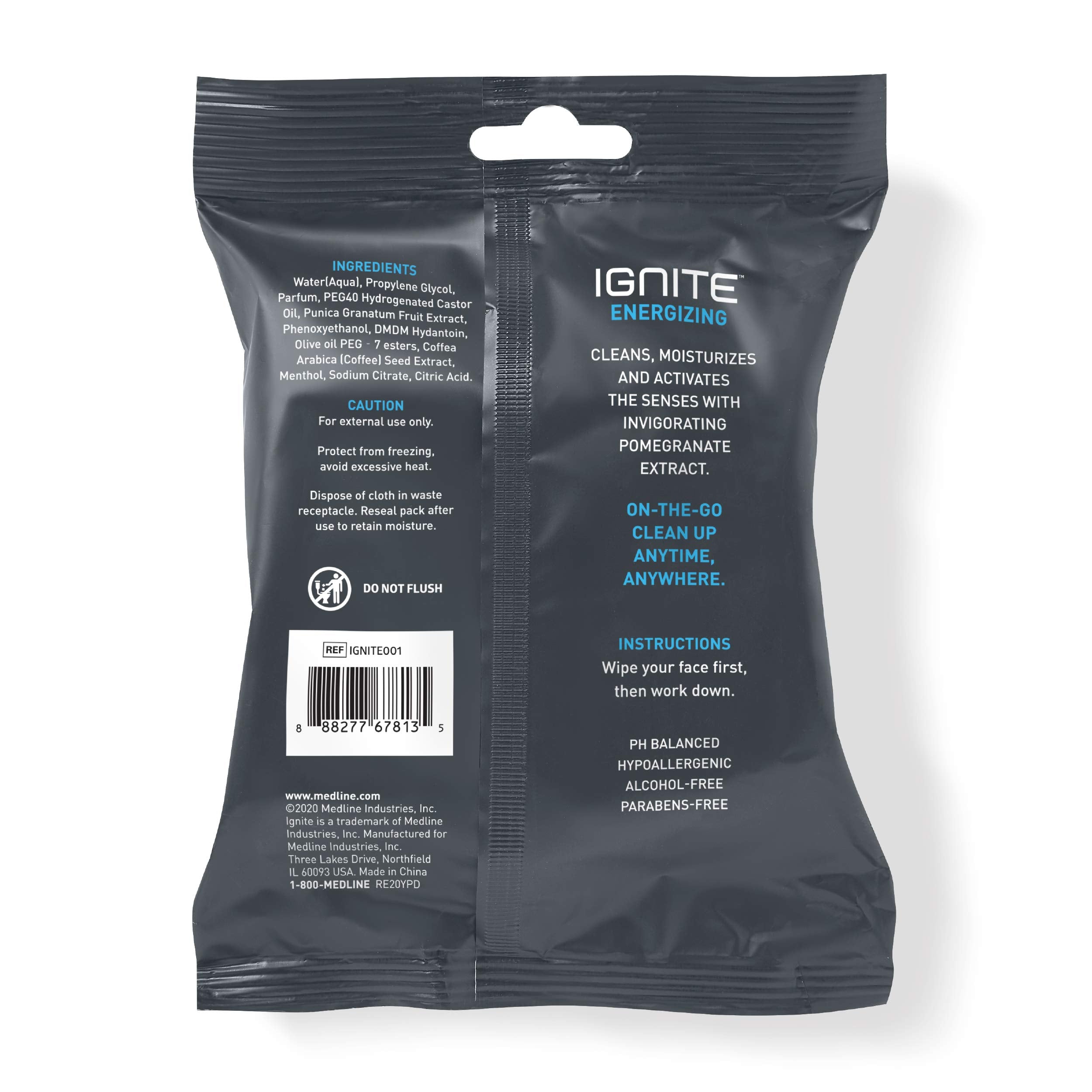 Ignite Mens Body Wipes, Shower Wipes With Bold Energizing Scent, 10 Wipes, Great for After Gym Wipes, Camping Wipes, Travel wipes, Extra Thick 8 X 8 Wipes
