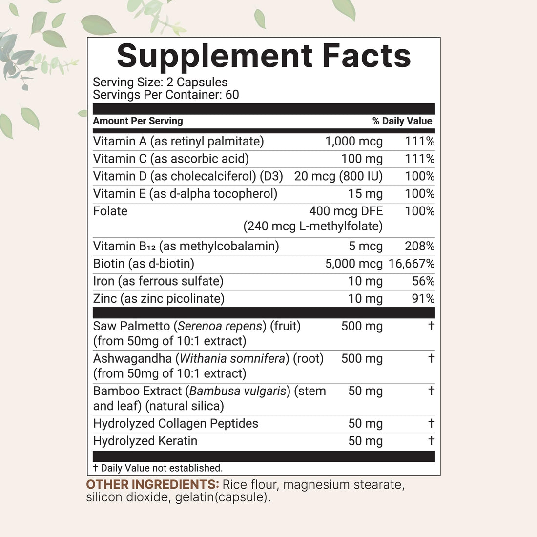 Hair Growth Vitamins Complex, 120 Capsules | 14-in-1 Formula with 5,000mcg Biotin, Collagen, Keratin, Vitamin C, Saw Palmetto & More | Vitaminas Para El Cabello | Promotes Natural Growth & Thickness