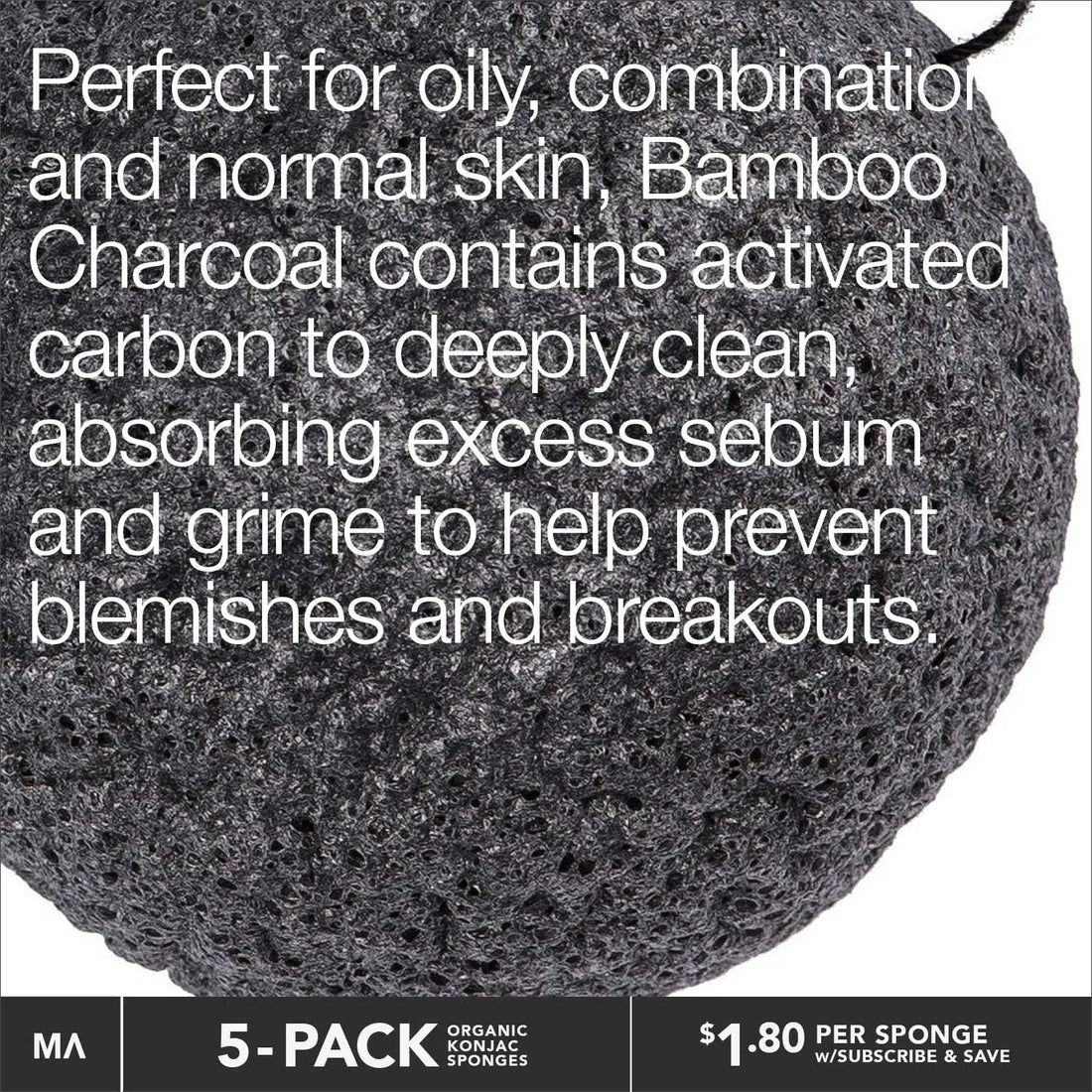 Minamul Konjac Exfoliating Organic Facial Sponge | Gentle daily face scrub/skincare | infused with best bamboo activated charcoal | Safe for Oily, Dry, Combination or Sensitive skin | 6 pack set