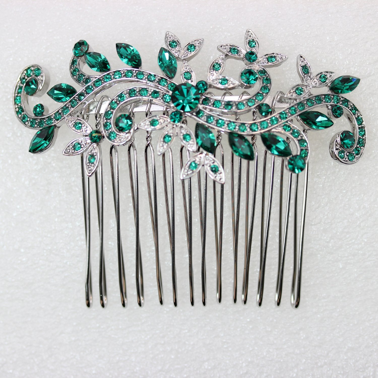 Faship Gorgeous Green Crystal Floral Hair Comb