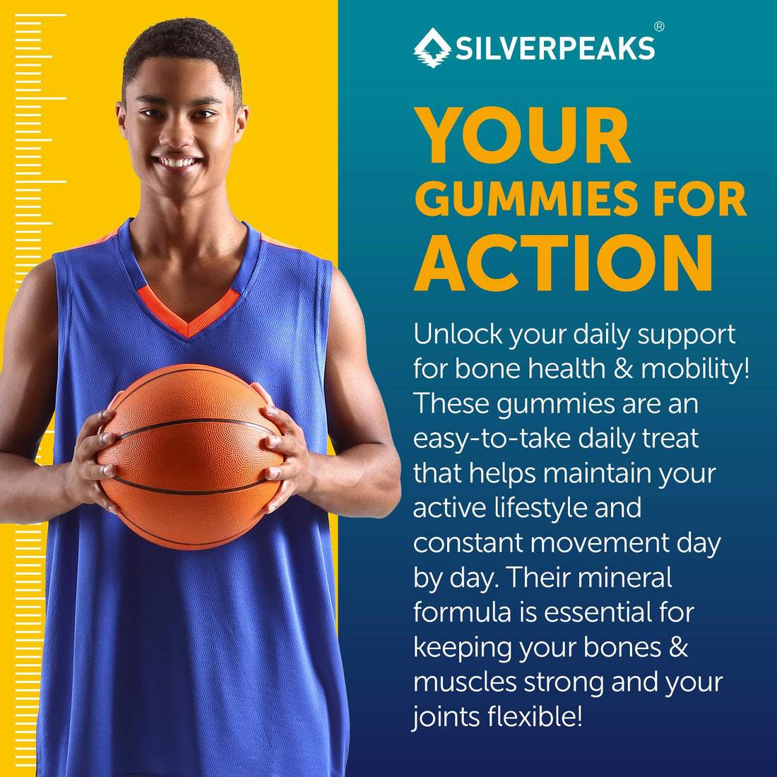 SILVERPEAKS Calcium Magnesium Gummies – Bone & Immune Support for Women & Men with Vitamin D3, K2, Zinc & Collagen – Natural Multi-Vitamin Supplement for Strong Bones & Overall Wellness – 60 Chews