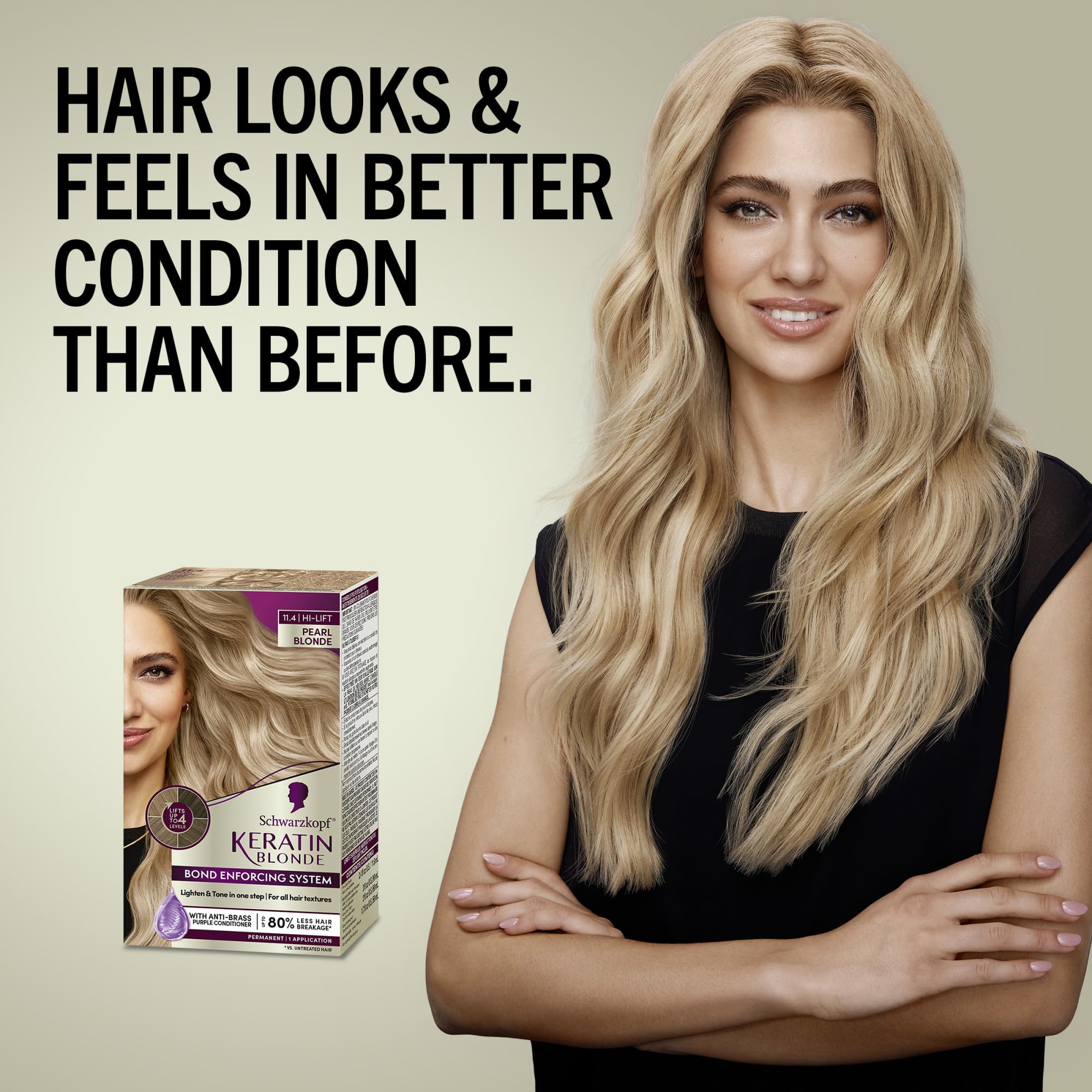 Schwarzkopf Keratin Blonde Hair Dye Pearl Blonde 11.4, Hi-Lift Permanent Color, 1 Application - Hair Color Enriched with Keratin, Lightens up to 4 Levels and Protects Hair from Breakage*
