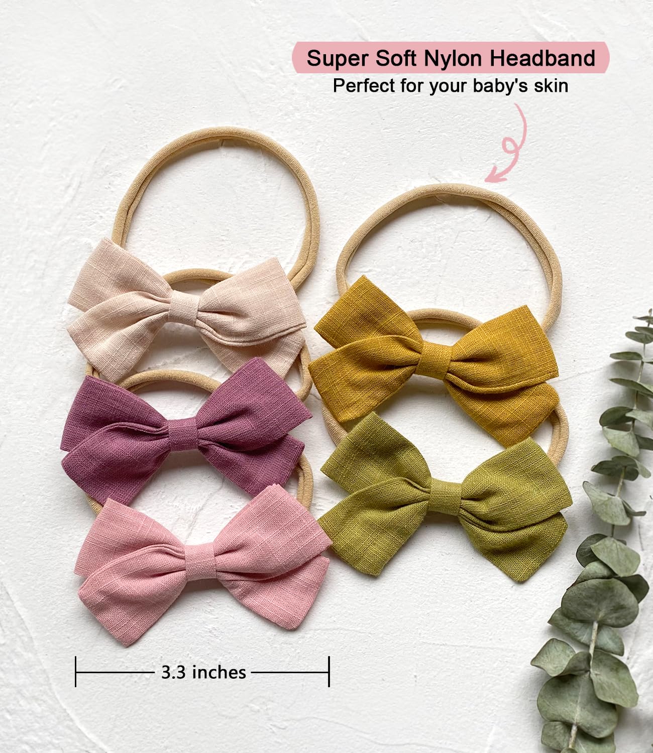 Cherssy Baby Girl Headbands and Hair Bows, 10pcs Stretchy Nylon Hairbands for Newborn, Infant, Toddlers