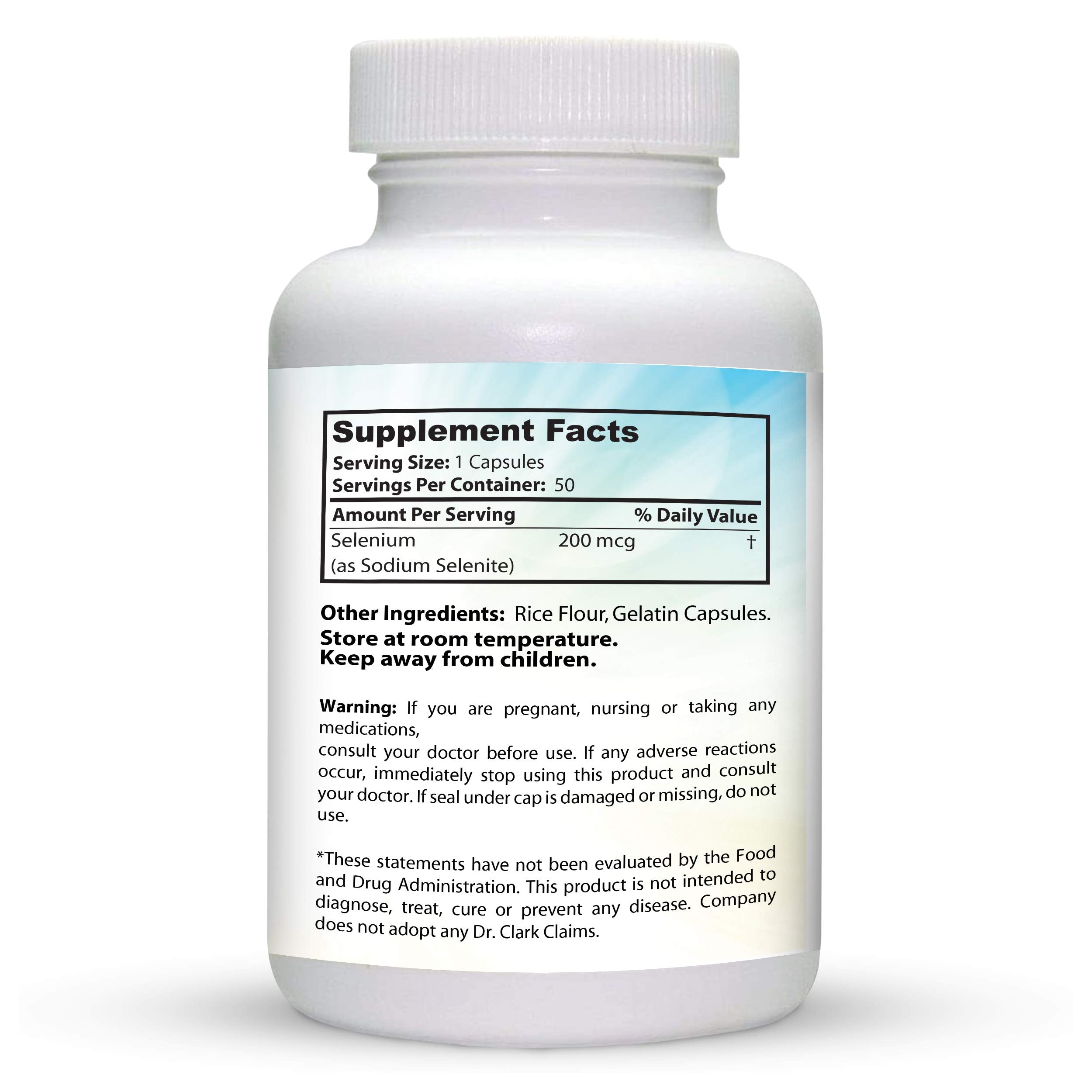 Dr. Clark Selenium Supplement 200 Mcg - Dietary Capsules with Essential Mineral - Improves Thyroid Function, Immune Support - 50 Capsules
