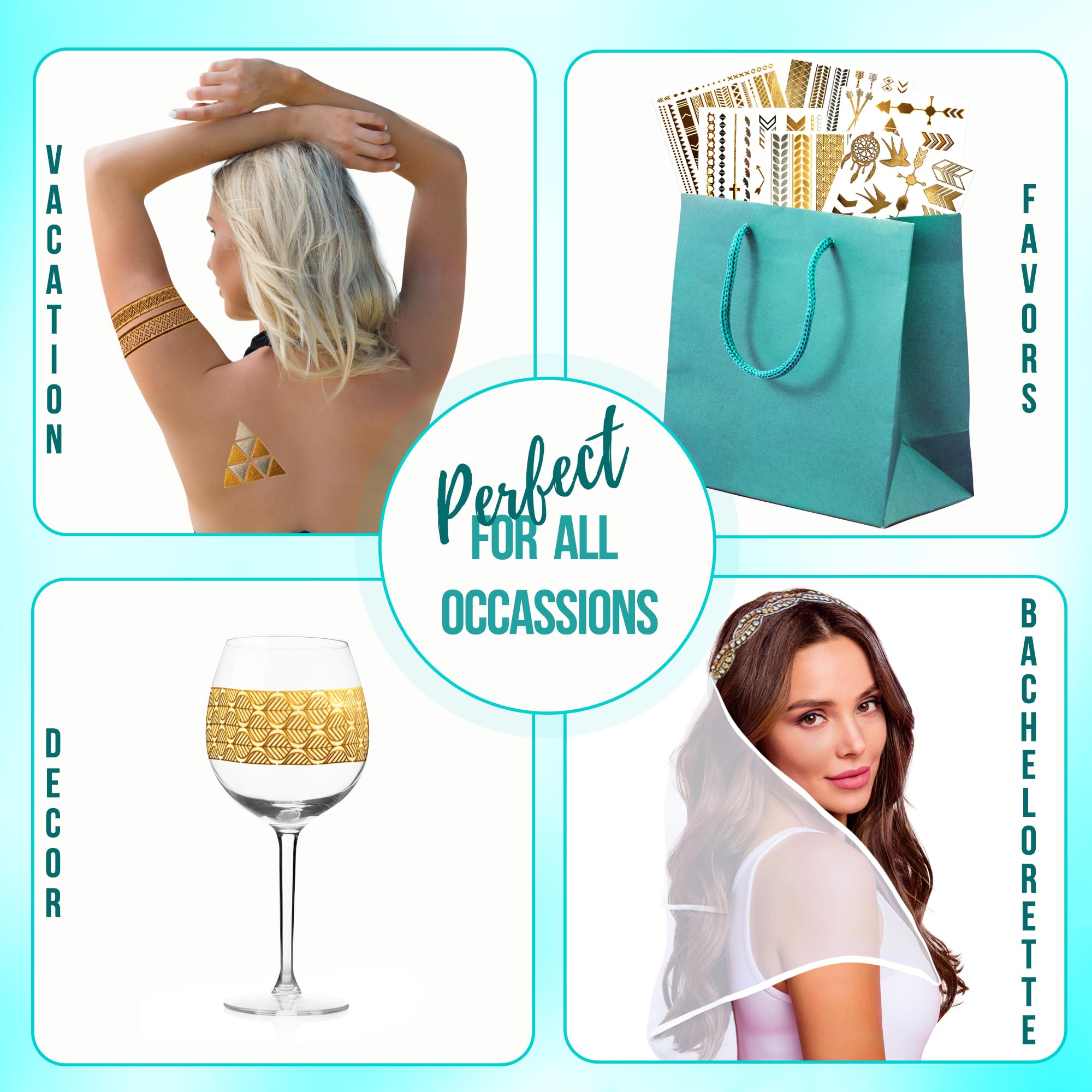 Premium Metallic Temporary Hair Tattoos - 75+ Contemporary Boho Shimmer Designs in Gold & Silver (Hazel Collection)