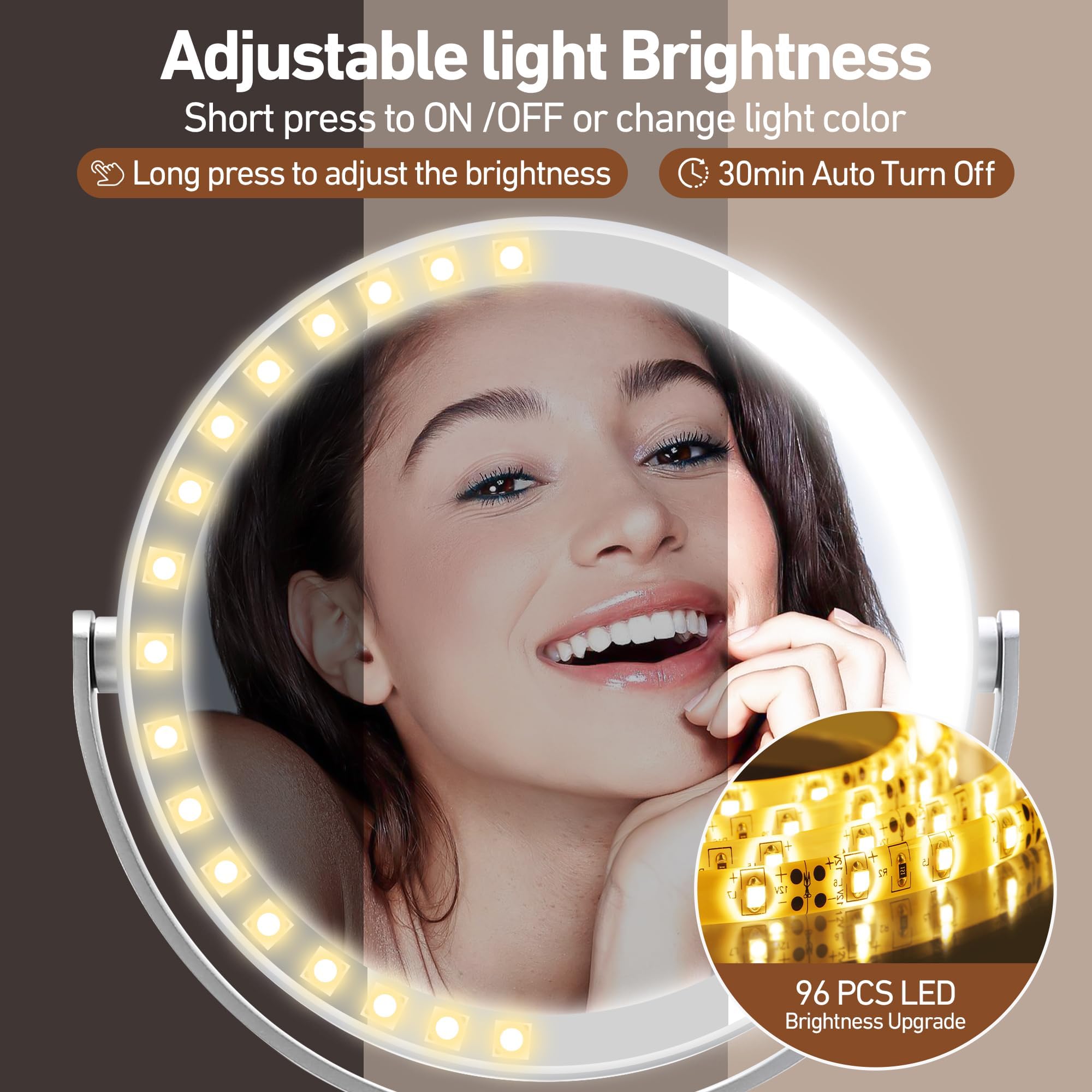 MOMOKUBA Magnifying Mirror with Light 20X, Height-Adjustable Lighted Makeup Mirror with Magnification, Double - Sided Aluminum Alloy LED Mirror, 3 Lighting Modes Ideal for Desk Bathroom Makeup, Silver