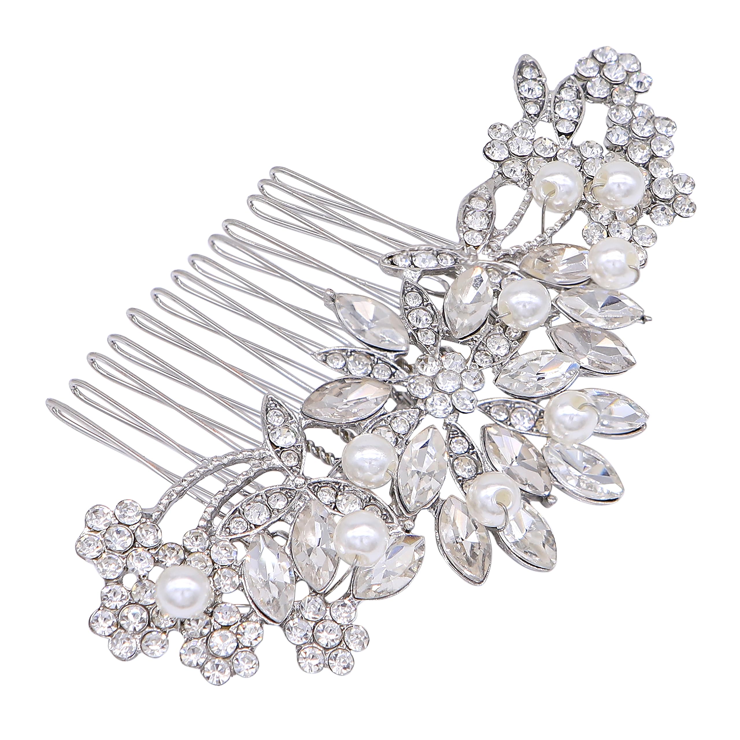 Ammei Rose Gold Wedding Hair Comb With Pearls and Crystals Wedding Hair Accessories Bridal Headpiece Or For Parties (Silver)