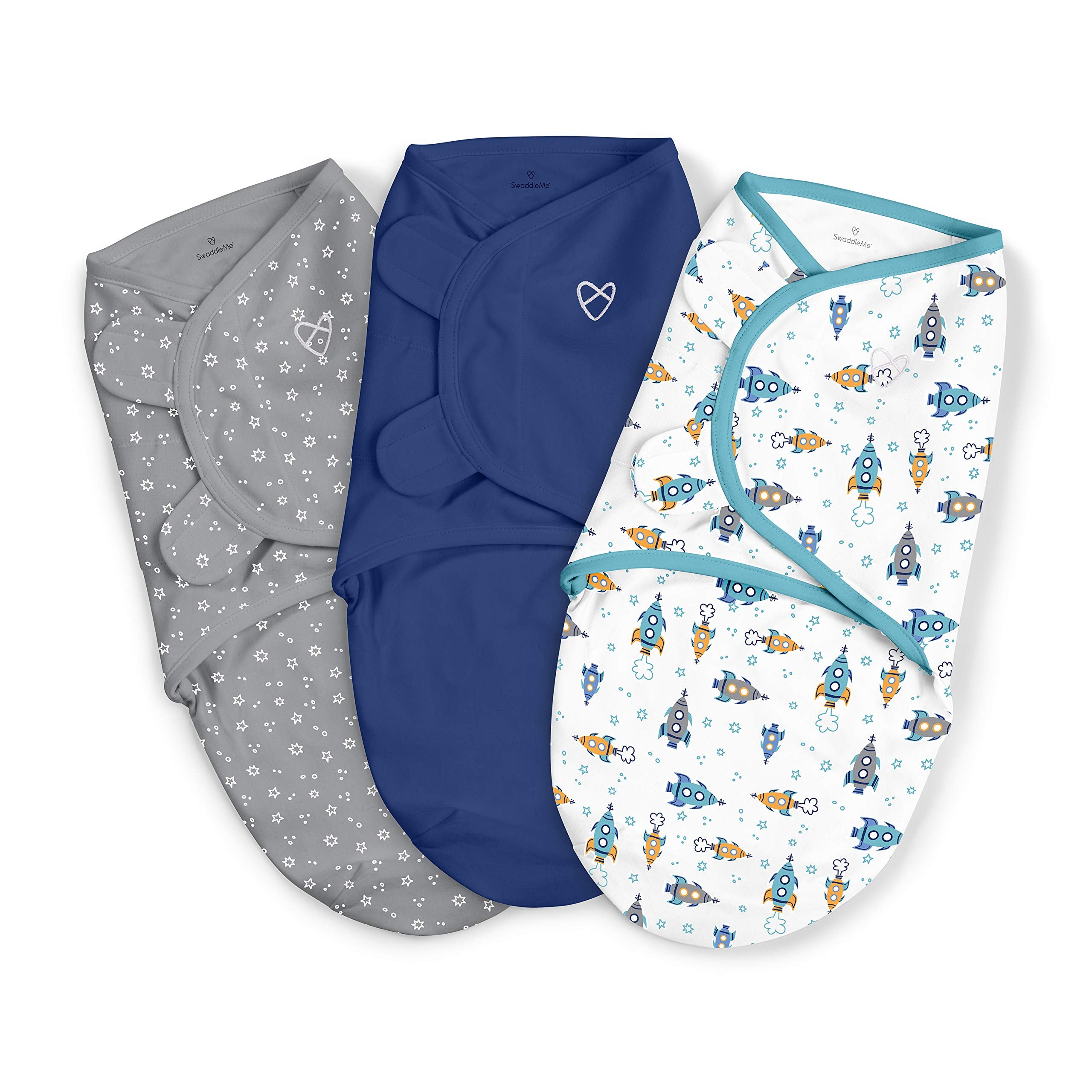 SwaddleMe by Ingenuity Original Swaddle, 100% Cotton, Improves Sleep & Calms Startle Reflex, 3-6 Months, 1.0 TOG, 3-Pack, Baby Swaddle Blanket - Superstar