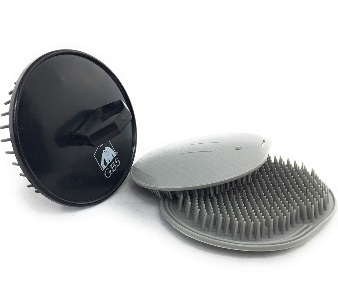 G.B.S Head Shampoo Scalp Massager Brush and Soft Palm Pocket Comb for All Hair Types, Pack of 3 (1 Black and 2 Gray) Made in U.S.A