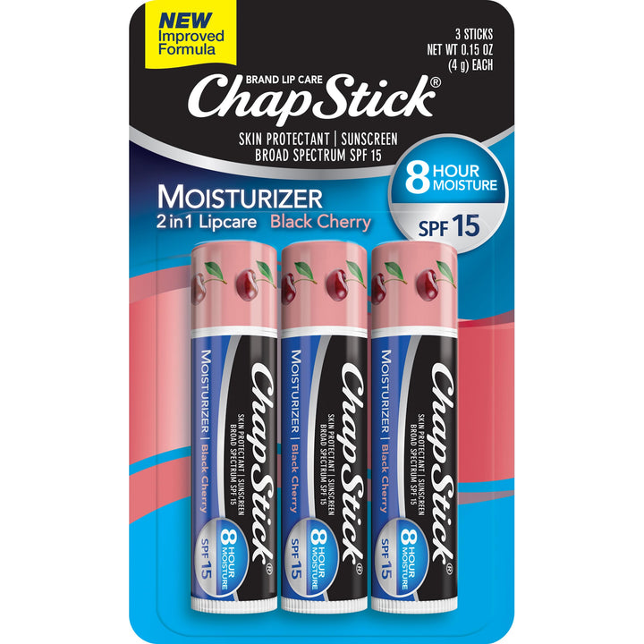 ChapStick Lip Balm, Moisture 2 in 1 Lipcare Black Cherry Spf 15 3 Count