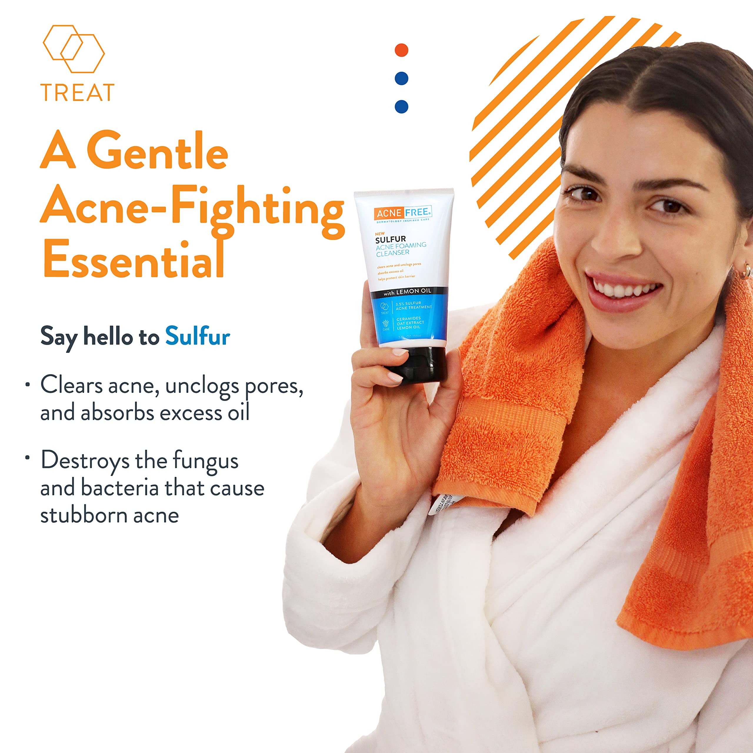 Acne Free Sulfur Acne Foaming Cleanser with Lemon Oil, and Oat Extract, 5 Ounces