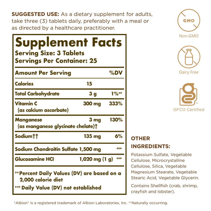 Solgar Extra Strength Glucosamine Chondroitin Complex - 75 Tablets - Supports Healthy Joints & Comfortable Movement - Non-GMO, Gluten Free, Dairy Free - 25 Servings