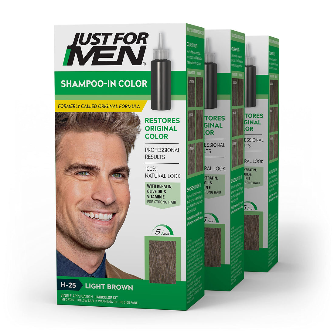 Just for Men Shampoo-In Hair Color Light Brown 25 1 application (Pack of 3)