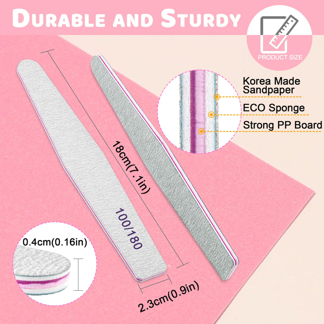Professional Nail Files, Emery Board Nail File for Natural Nails 100/180/240 Grit Nail Files for Acrylic Nails 12pcs Fine Grit Nail File Manicure Tools Coarse Fingernail Files (100/180 Grit)