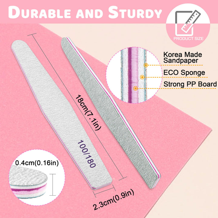 Professional Nail Files, Emery Board Nail File for Natural Nails 100/180/240 Grit Nail Files for Acrylic Nails 12pcs Fine Grit Nail File Manicure Tools Coarse Fingernail Files (100/180 Grit)