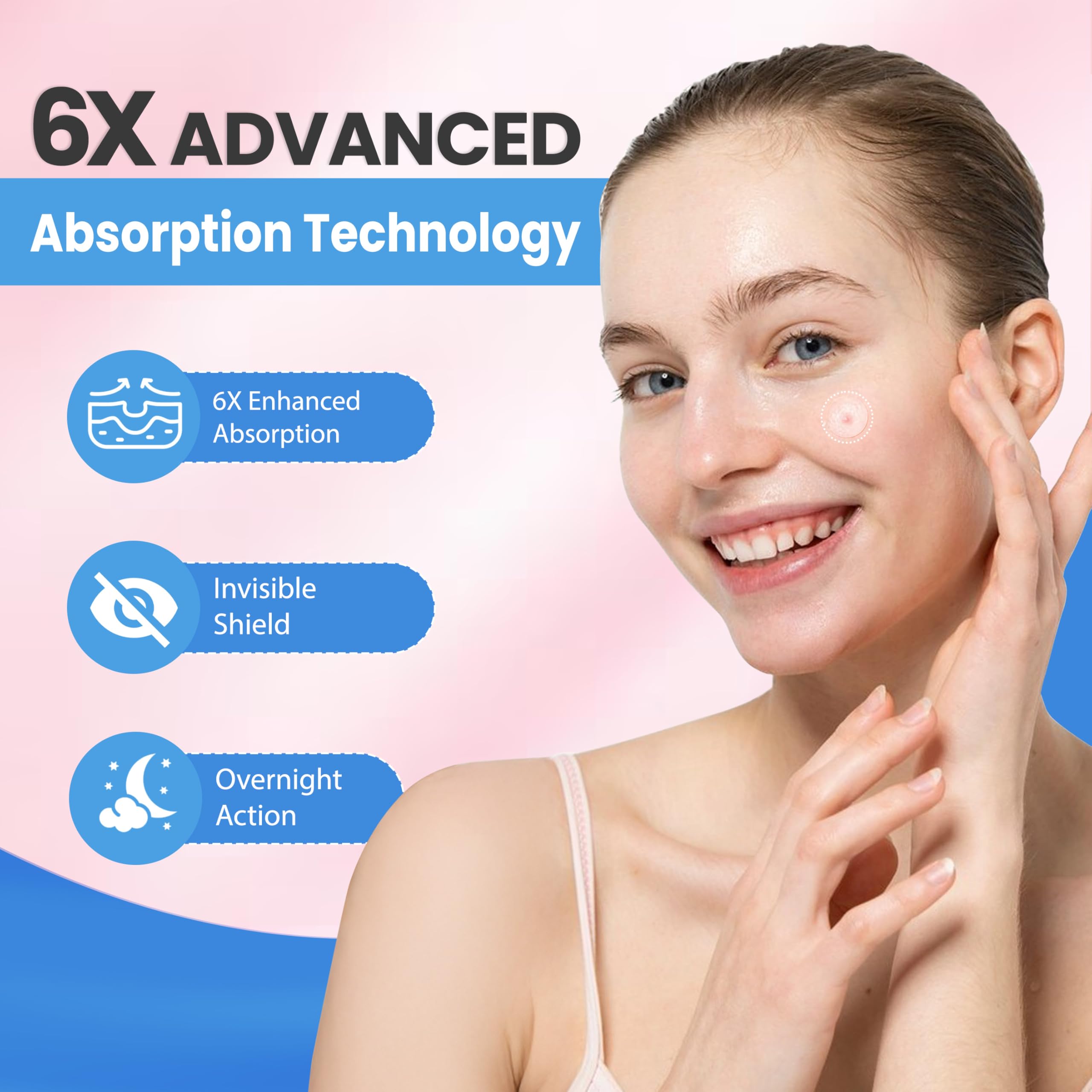 OHaai Invisible Hydrocolloid Pimple Patches for Face – Triple Action Acne Protection, Makeup Cover, 6X Advanced Absorption Technology, Waterproof & Sweatproof, Travel-Friendly (2 Sizes, 72 Count)